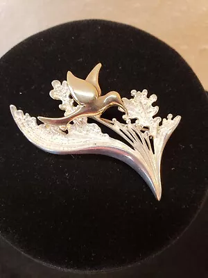 Vintage Sterling Silver Two Tone Flower And Bird Brooch Signed 925 FB • $30
