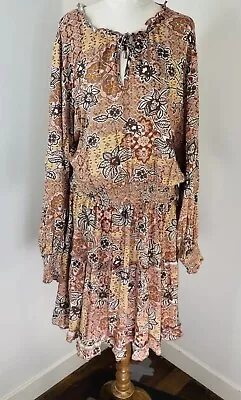 Indigo Tonic Floral Pink Viscose Long Sleeve Elastic Waist Dress Size 22 Women’s • $5