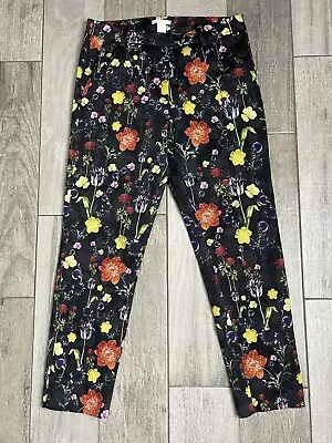 H&M Straight Leg Floral Pants Womens Size 10 Mid Rise Multicolor Fast Shipping • $22.49