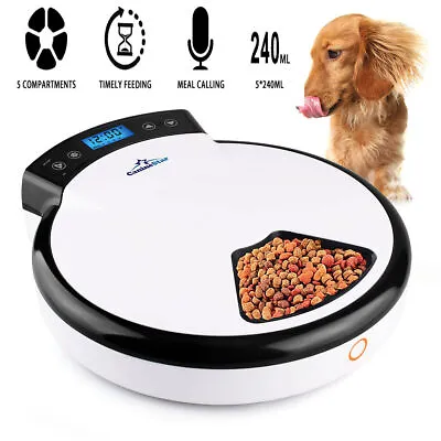 5 Meal Automatic Pet Feeder Digital Food W Voice Recorder For Small Dog Cat • $39.99
