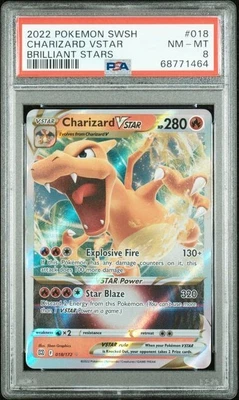 $30 • Buy 2022 Pokemon Sword And Shield Brilliant Stars #18 Charizard Vstar  PSA 8 B