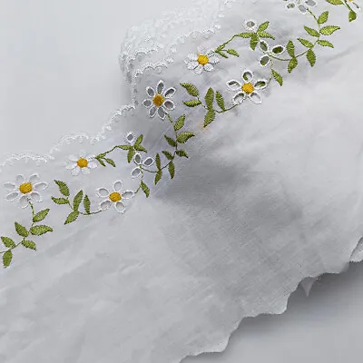 6.1 /15.5cm White Cotton Lace Trim Sewing Craft Flower Embroidered Edging DIY • £5.99