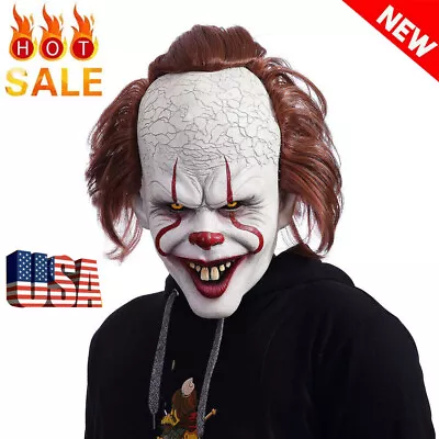 Pennywise IT Full Mask EvilRed Eyes Horror Cosplay Halloween Scary Clown Costume • $17.99