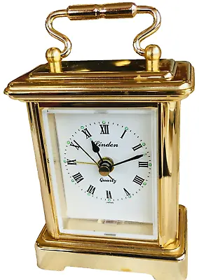 Vintage Linden Carriage Alarm Clock Quartz 4RE862 4  Brass Gold Plated Japan • $29.50