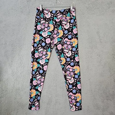 Lularoe TC Leggings Rainbow Sugar Skull Roses Lock Key Heart Day Of The Dead  • £28.92