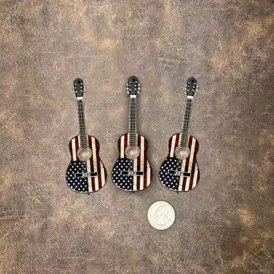 Pack Of 3 Miniature 4  Wood Acoustic 6-String Guitar American Flag Themed • $18