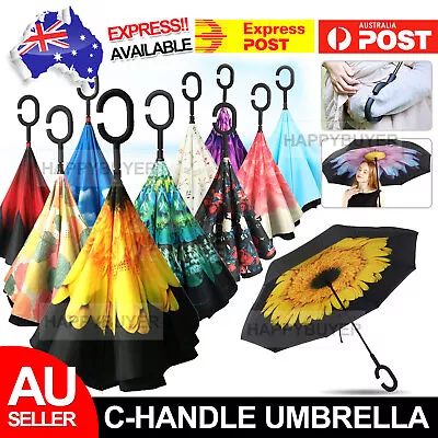 Umbrella C-handle Reverse-Design Windproof Double Layer Upside Down Inverted NEW • $13.75