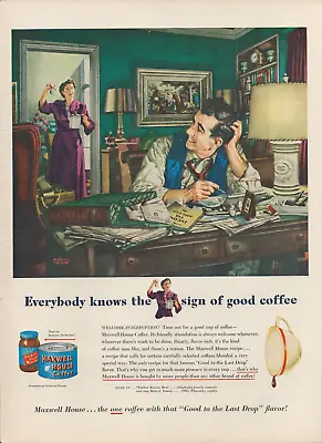 1950 Maxwell House Coffee Everybody Knows The Sign Of Good Vintage Print Ad • $9.99