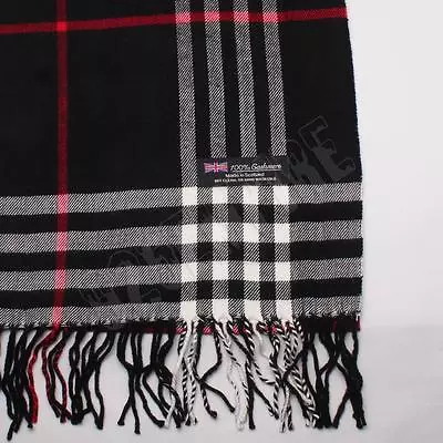 Men's 100% CASHMERE Scarf Black Camel Big Plaid Stripe Design Soft • $7.99