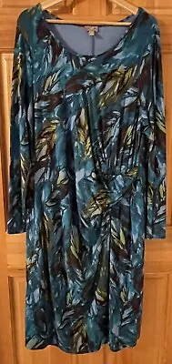 J. Jill Wearever Dress Draped Gathered Blue Green Feather Print Size XL Tall • $19.99