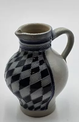 Vintage Blue Checkered Pottery Pitcher By Reinhold Merkelbach6.5  By 5   • $22.50