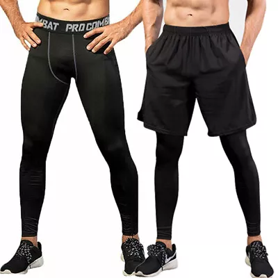 Mens Compression Pants Base Layer Sports Leggins Workout Running Tight Leggings • $10.99