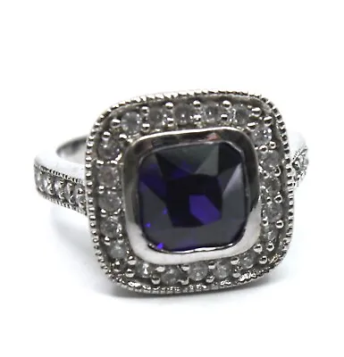 Amethyst &  White Topaz Square Ring In Sterling Silver Sz 6 • $26.99