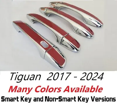 Chrome & Color Door Handle Overlays Volkswagen VW TIGUAN 2017-2024 YOU PICK CLR • $95
