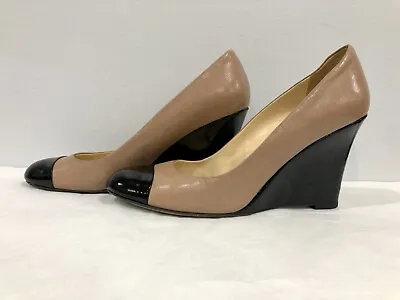 KATE SPADE Wedge Shoes Amory 10B Nude & Black Patent Leather Heels *MADE ITALY!* • $99.50