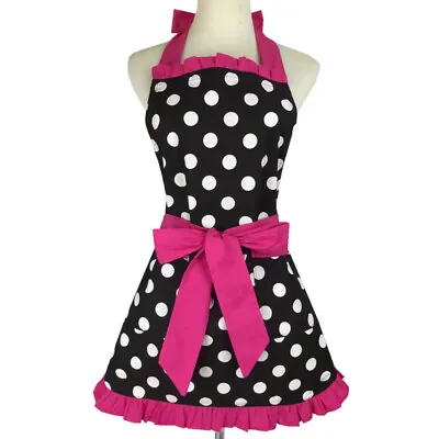 Ladies Polka Dots Ruffle Apron With Pocket Lace Up Home Cafe Florist Workwear • $26.76