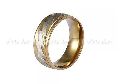 8 Mm Men's Women's Silver Stainless Steel Gold Sawtooth Band Ring Comfort Fit • $8.99