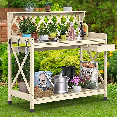 Potting Bench Table Outdoor Garden Work Bench Station Table W/Drawer & PVC Mat • $87.36