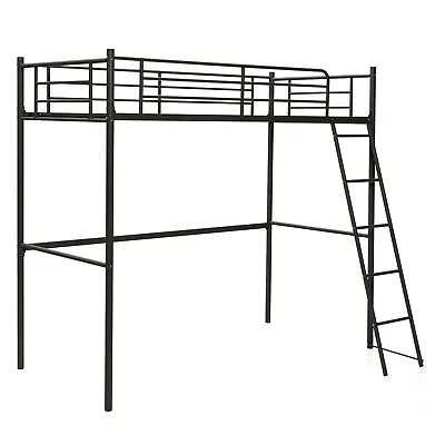 3.5FT Single Metal Loft Bed Frame High Sleeper Bunk Bed Study Desk Cabin Bed • £139.95