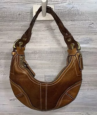 COACH Brown Leather Braided Strap Soho Hobo Shoulder Bag Purse Y2K Vtg 10042 • $45.99