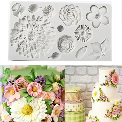 Flower Silicone Fondant Mould Cake Decor Sugarcraft Topper Baking Chocolate Mold • £7.99