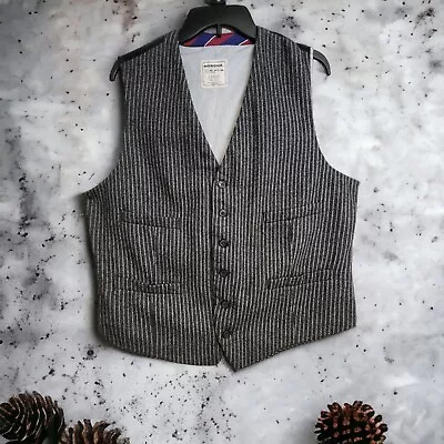 Merona Steampunk Waistcoat Pinstripe Wool Blend 6 Button Close Vest Men's Size L • $31.99