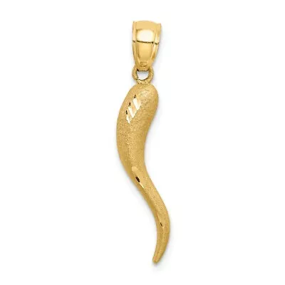 14K Yellow Gold Diamond Cut Italian Horn Good Luck Charm Pendant For Necklace • £217.16