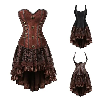 Steampunk Corset Dresses For Women Steam Punk Gothic Overbust Corset Skirt • $61.14