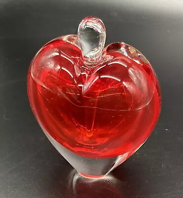 $20 • Buy Art Glass Ruby Red Clear Heart Perfume Bottle Shaped Tear Dauber Paperweight