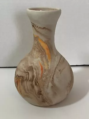 Vintage Nemadji Pottery Vase Orange & Brown Swirl Design USA 6 3/4” Tall • $14.39