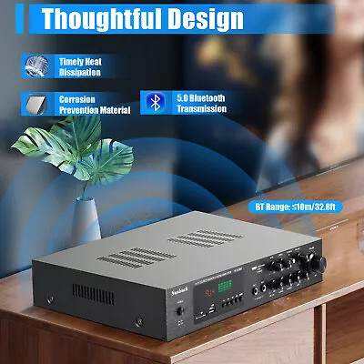 600W Digital Power Amplifier Bluetooth Stereo HiFi Audio Channel FM USB W/Remote • £108