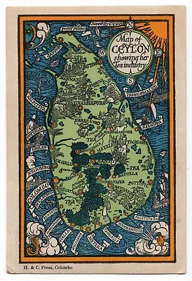 C.1934 MacDonald Gill Ceylon Tea Industry Pictorial Postcard Map Sri Lanka • $172.83