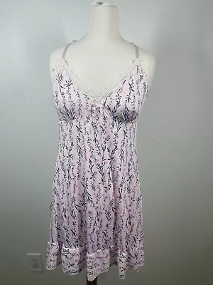 Laura Ashley Pink Floral Babydoll Nightgown Women's Size Medium Lingerie Support • $19.99