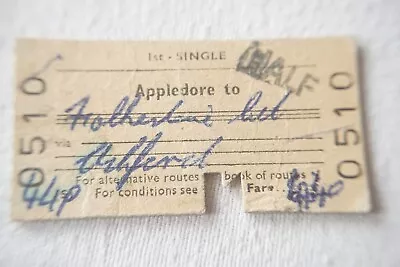 1974 Appledore To Xxx British Rail Railway Train Ticket  • £4.99