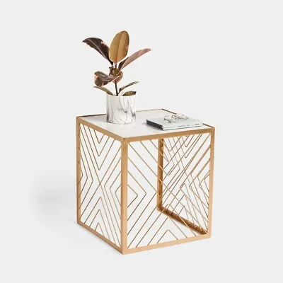 £59.99 • Buy Defects Marble Top Square Side Table End Table With Gold Iron Geometric Frame