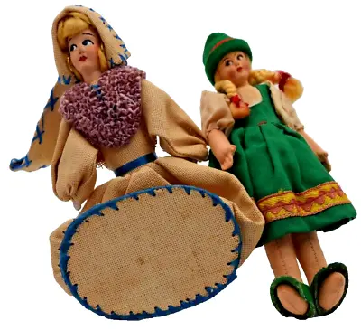 Vintage Felt & Cloth International 7 Inch Dolls One With Zipper Pouch And Handle • $11