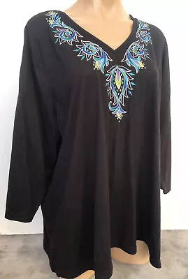 Bob Mackie Black Embroidered Neckline Shirt Top Size ￼2X EUC! • $26