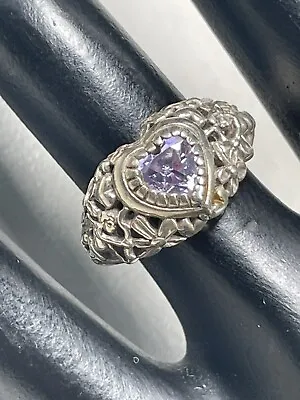 Vintage Kabana Sterling Silver Cupid Purple Dqcz Heart Ring Size 5.5 Rare 3324 • $40.32