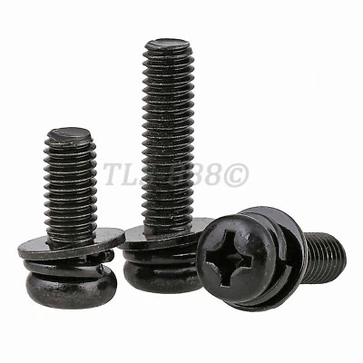 £1.43 • Buy Phillips Pan Head Machine Screws Spring/Flat Washer Sems Screw Black Zinc Plated