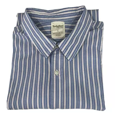 Timberland Cotton Shirt XXL Regular Fit Blue Stripe Smart Casual Office Used • $14.80
