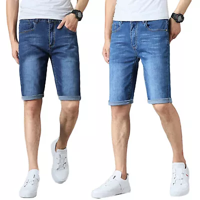 £11.99 • Buy Mens Denim Shorts Stretch Slim Fit Half Jeans Summer Roll Up Casual Skinny Pants