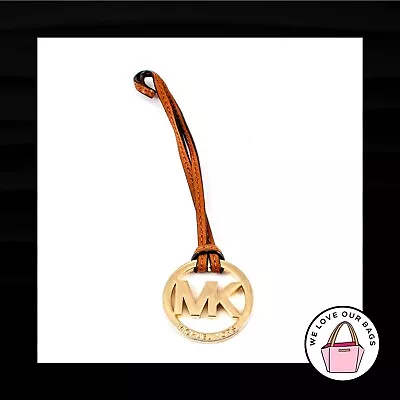 Michael Kors Brown Leather Loop Strap Brass Key Fob Bag Charm Keychain Hang Tag • $16.99