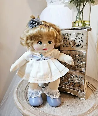 My Child Doll Ash Blonde Top Knot Girl With Aqua Eyes In Vintage MC Salor Dress • $118