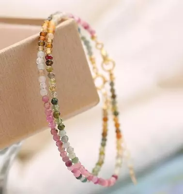 Tourmaline Natural Stone Dainty Bracelet Delicate Small Beads Minimalist Jewelry • $11.90