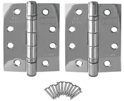 Chrome 4  Internal Ball Bearing Door Hinges 100mm Fire Rated + Screws Pair • £2.90