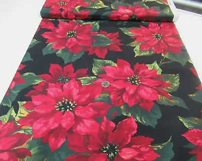 Michael Miller Quilt-craft Fabric SCARLET POINSETTIA Black 2 Yds (cj-3059) Bold! • $10.77