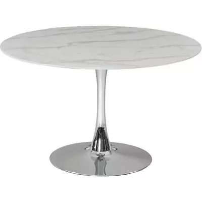 Meridian Furniture Tulip 48  Round Faux Marble Top Dining Table With Chrome Base • $647.92