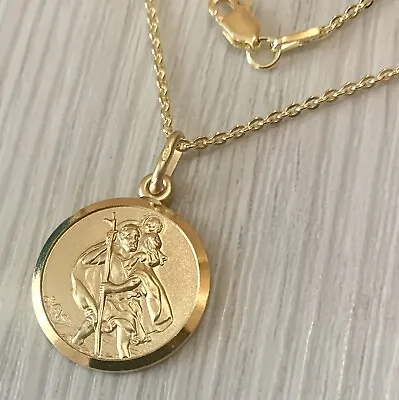 MENS Heavy Gold Over Sterling Silver Large SAINT CHRISTOPHER Free Engraving • £42.50