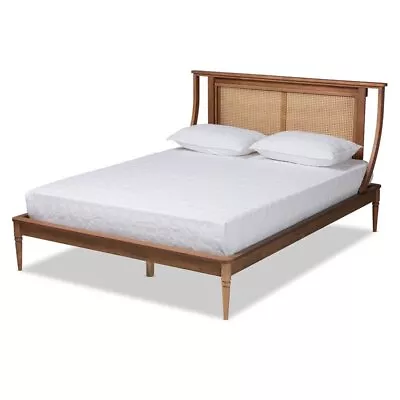 Baxton Studio Jamila Brown Finished Wood And Rattan King Size Platform Bed • $533.68