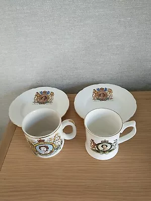 Queen Elizabeth Ii Royal Memorabilia 2 Mugs And 2 Small Coronation Plates • £4